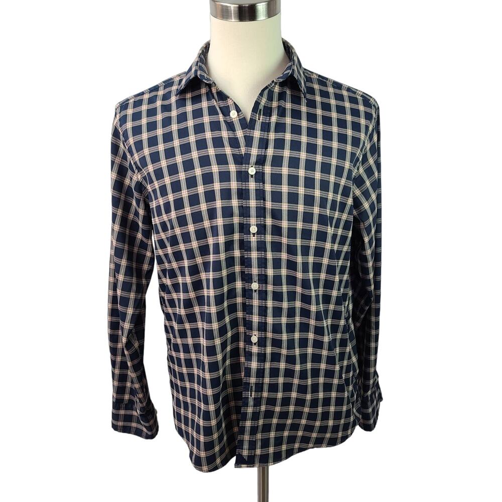 UnTuckit Blue Tan Red Plaid Dorin Button Down Shirt Large